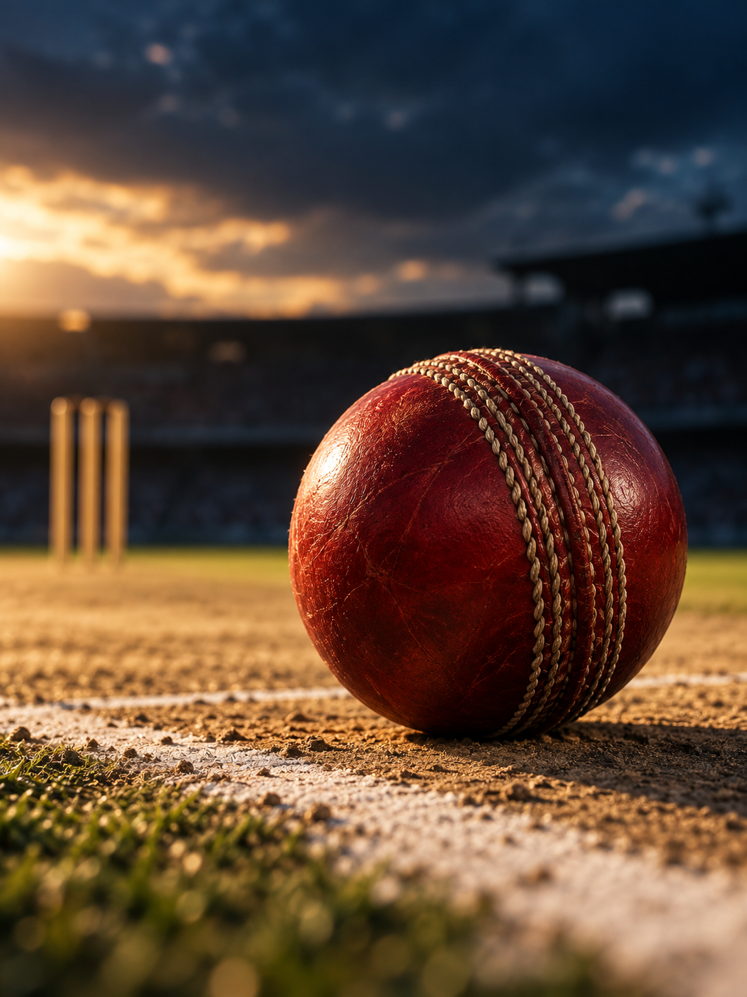 Cricket ball on a pitch