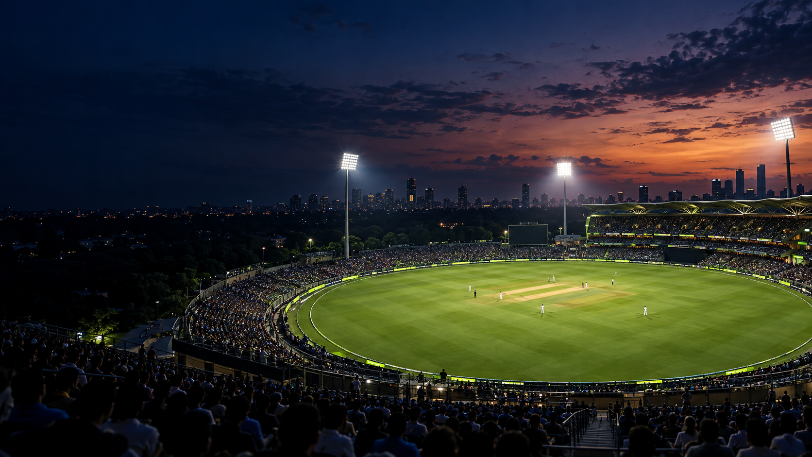 Cricket ground under lights